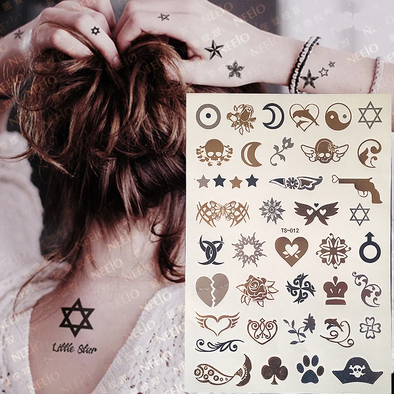 

2017 New Flash Metallic Waterproof Tattoo Gold Silver Women Henna Moon Star Flower Bracelet Design Temporary Tattoo Sticker