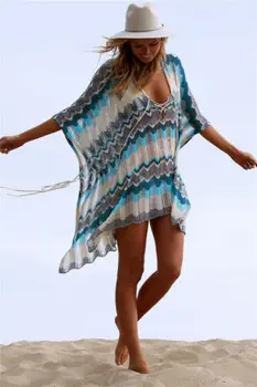 

2019 New Beach Cover Up Bikini Crochet Knitted Tassel Tie Beachwear Summer Swimsuit Cover Up Sexy See-through Beach Dress