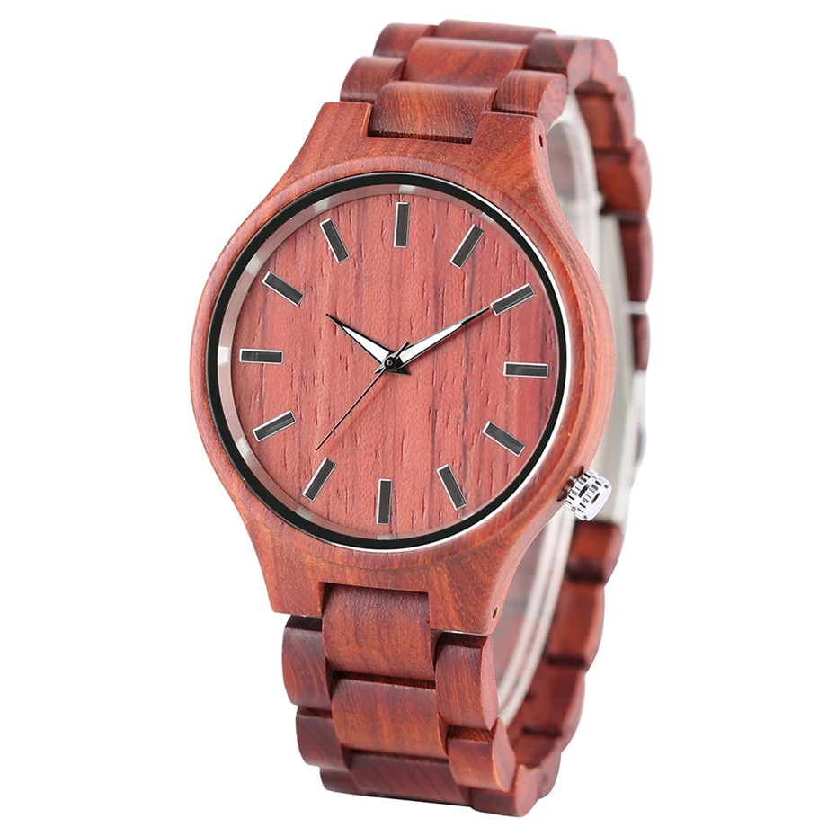 100% Nature Red Sandalwood Full Wooden Bangle Watches Simple Men's Handmade Wood Quartz-watch Bamboo Wrist Watch Reloj de madera