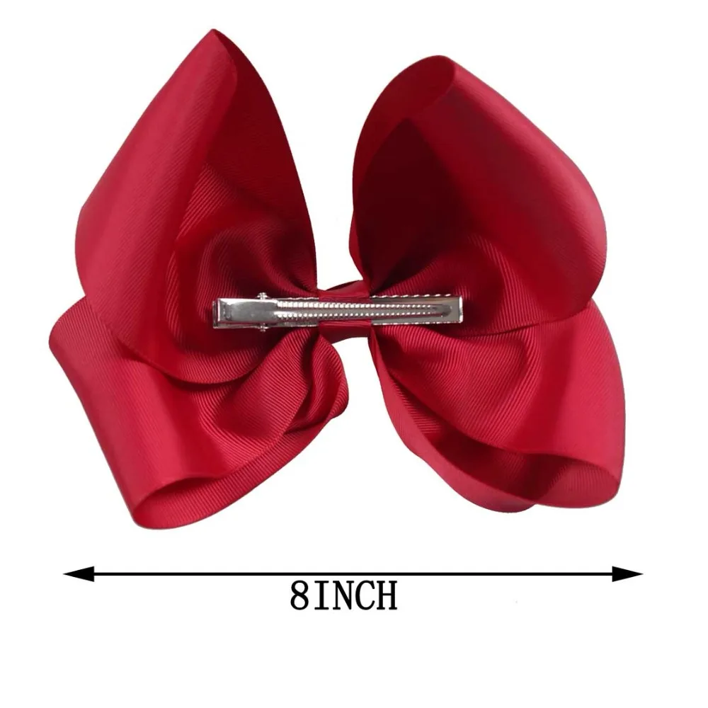 8-Large-Grosgrain-Ribbon-Hair-Bows-Hairpins-Barrette-Bowknot-Headwear-Solid-Children-Hair-Clip-For-Girls