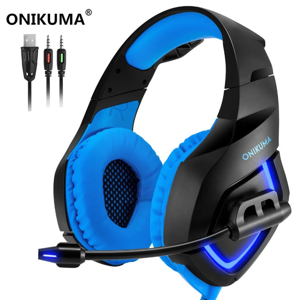 

ONIKUMA K1-B Gaming Headset Surround Sound Deep Bass Headphones with Mic LED Lights for PS4 Xbox One Computer Mobile Phone