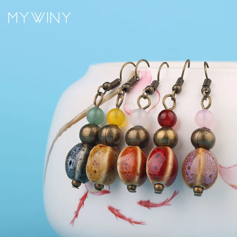 Серьги MYWINY из медных керамических бусин Модные Винтажные серьги в этническом