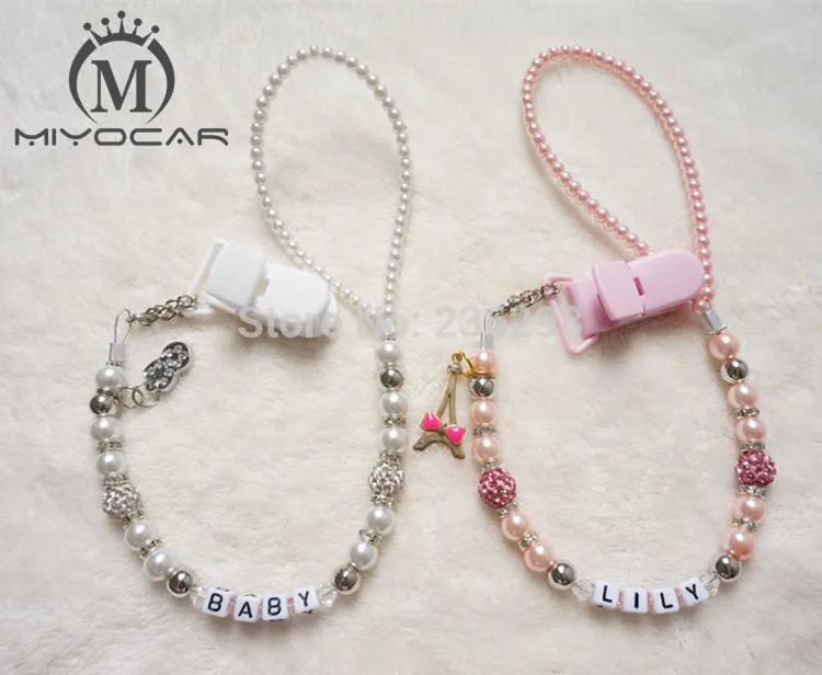 MIYOCAR Personalised Any name Bling silver rhinestone pacifier clips