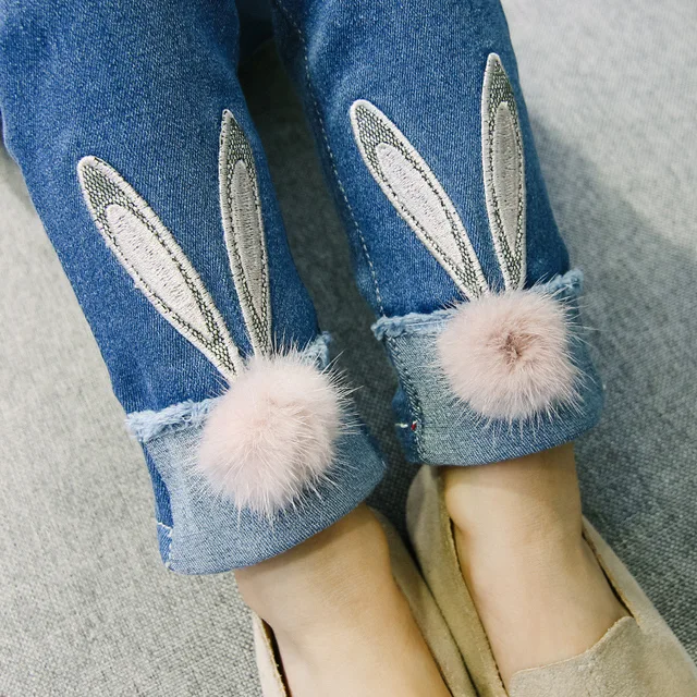 2018 New Autumn Girl Cartoon Jeans Kids Skinny Jeans Children Girl Pencil Pants Rabbit Trousers Baby Girl Jeans 2-6Y