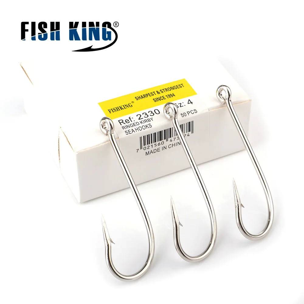 FISH KING 100PCS/Lot 10#-20# High Carbon Steel Fishing Hook Peche Pesca  2330 Kirby Sea Hooks For Fishing Tackle - AliExpress