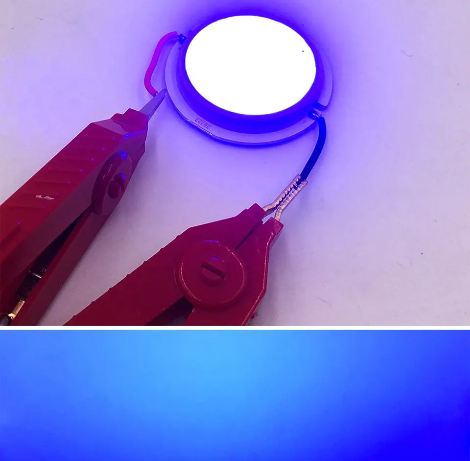 10 шт./лот 43 мм Сгущает круглый COB Чип синий испуская Цвет светодиодный лампа 5 W DC15V светодиодный источник света 1.7in Диаметр круговой початка