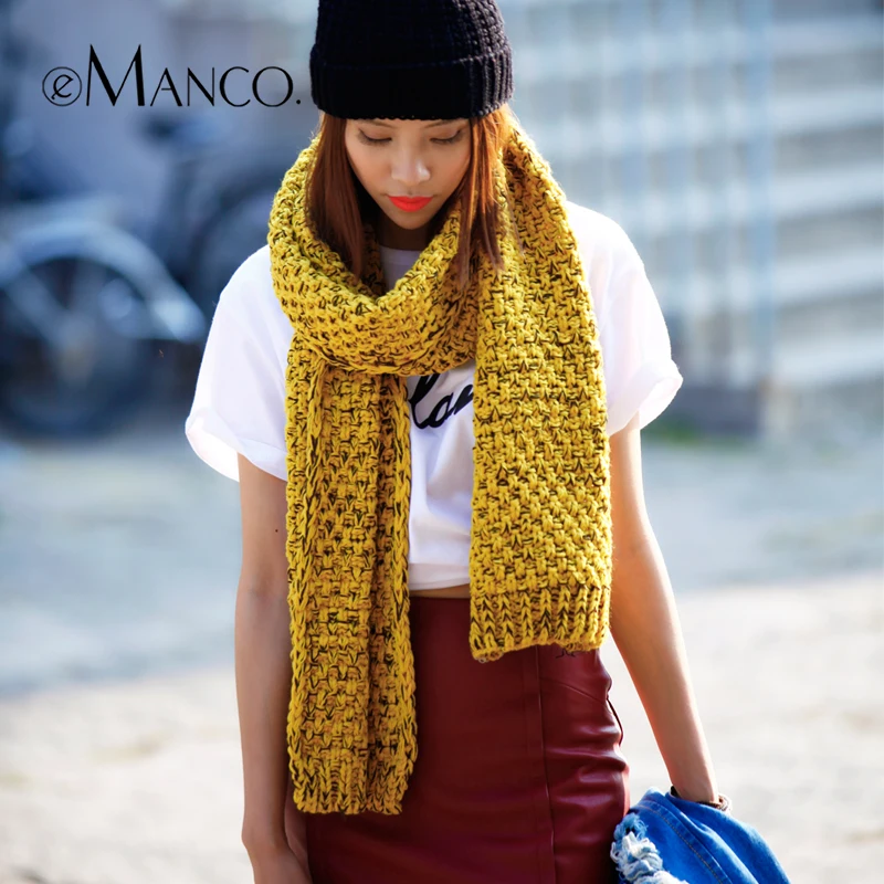 Vintage Double Color Thick Knitting Crochet Wool Scarf Women Neck Warmer Hoop Scarves Winter 