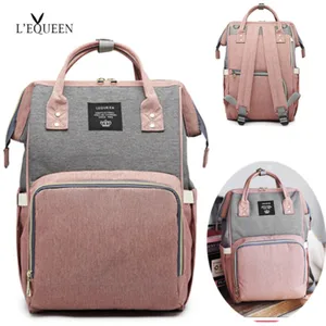 Pink Grey Mummy Diaper Bag Large Capacity Waterproof Backpack for Stroller Wheelchair Hooks Included Baby Care Storage Nappy Bag