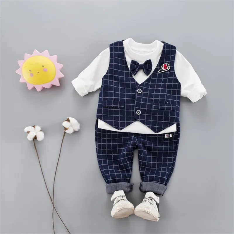 YATFIML/ весенне-осенний Детский костюм в британском стиле для мальчиков Детский жилет с длинными рукавами в джентльменском стиле комплект из 3 предметов для мальчиков в строгом стиле