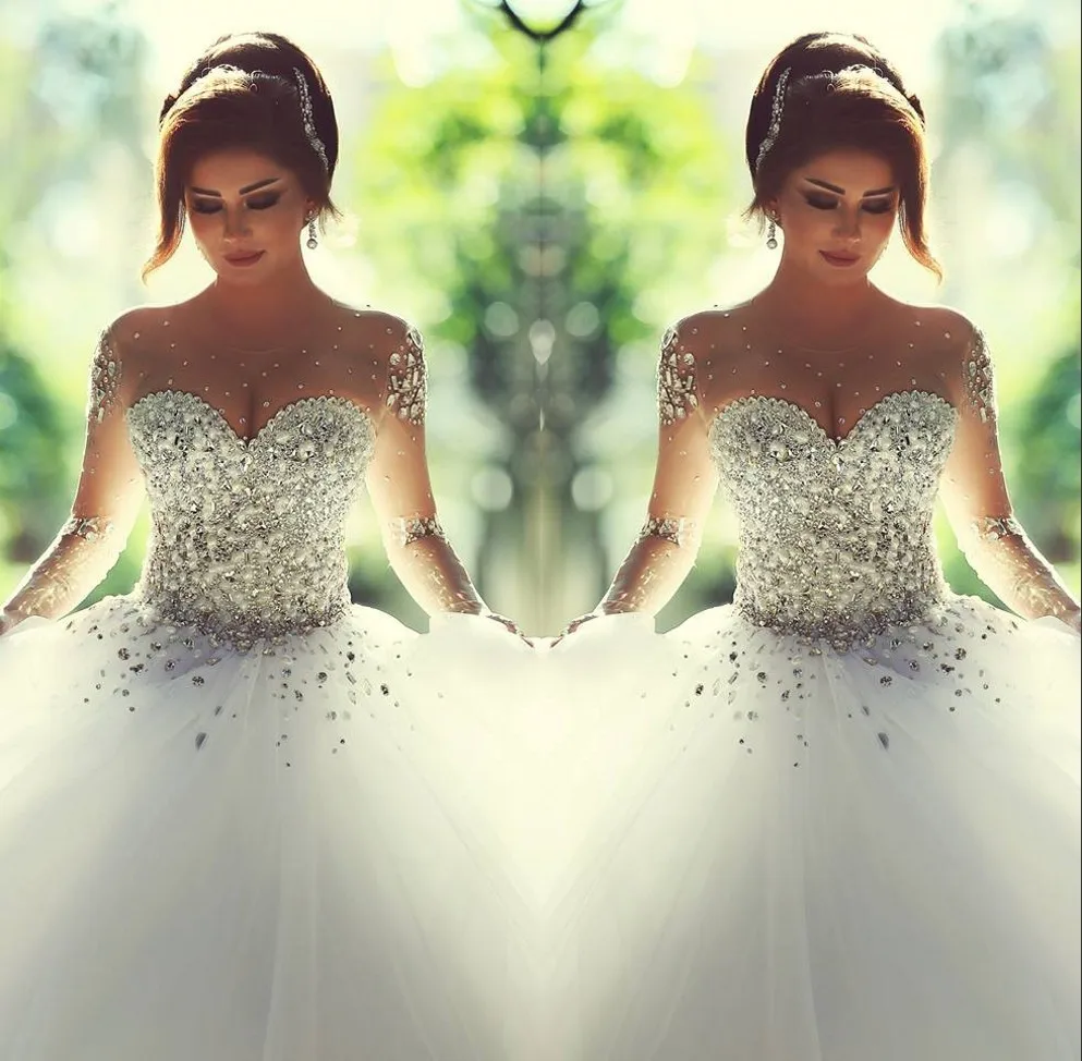 

Vestido De Renda Novia 2015 Luxury Beaded Said Mahamad Wedding Dress Bride Dresses Long Sleeves Style