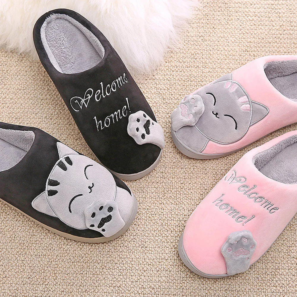 SAGACE Women Winter Slippers Cartoon Cat Shoes Non-slip Soft Winter Warm House Indoor Bedroom Lovers Couples Floor Shoes Woman