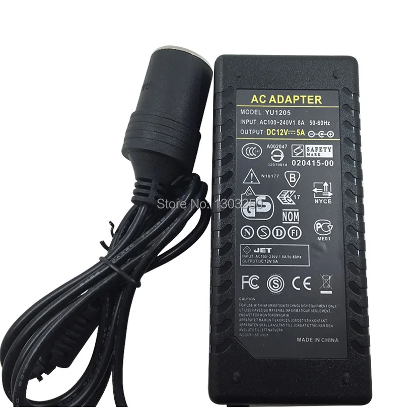 AC DC 12V 5A автомобильный прикуриватель адаптер питания 60W Переключатель для