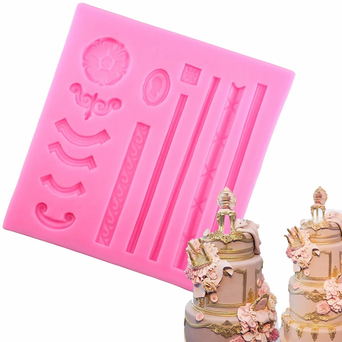 

DIY European Relief Frame Cake Border Silicone Molds Flower Pattern Wedding Fondant Cake Decorating Tools Kitchen Baking Moulds