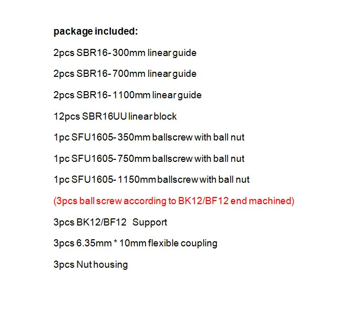 6 SBR16/20 линейный направляющий рельс+ 3 шариковых винта RM1605+ 3BK/BF12+ Корпус гайки+ муфты для ЧПУ маршрутизатор/фрезерный станок - Цвет: SBR16 300 700 1100