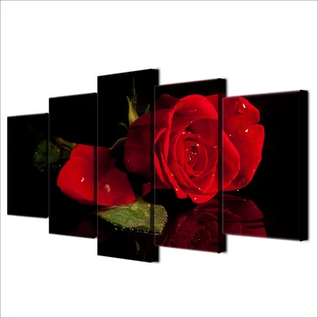 

Artryst Pictures Painting Wall Art Modular Poster HD 5 Panel Beautiful Red Roses Modern Canvas Living Room Frame Decor Printed