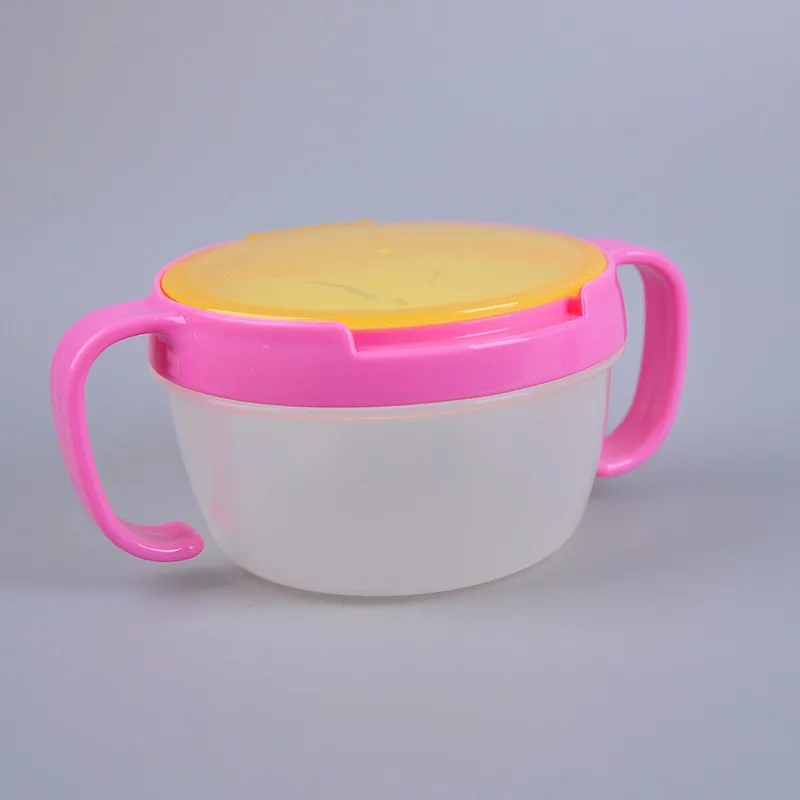 360 вращающиеся непромокаемые блюда для кормления детей помощь двойная ручка защита от проливов стаканчики посуда детская закуска чаша для еды, контейнер - Цвет: Pink Dishes