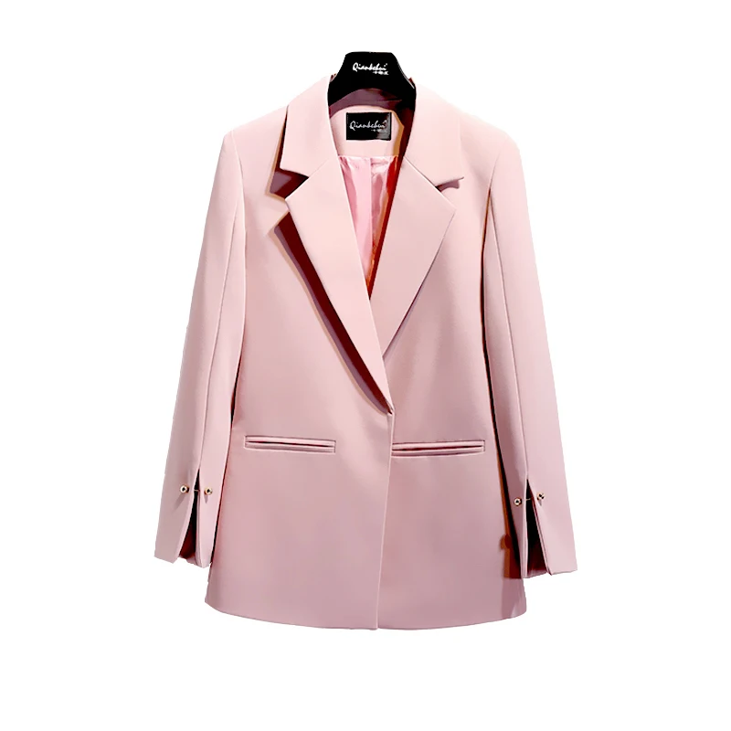 LANMREM 2019 Spring New Pattern Coat Notched Collar Spilt Sleeve Pearls Decoration Pocket Ladies Fashion Blazer BC031