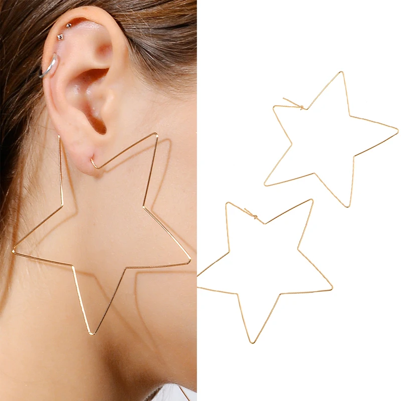 

1 Pair Fashion Big Star Love Heart Earrings Hollow Out Exaggerated Eardrop Minimalist Personality Punk Dangler Accessories Rings