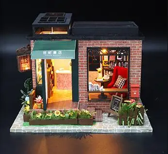1:24 Diy деревянный кукольный домик Миниатюрный книжный магазин миниатюрный домик игрушки для детей Каса рождественские подарки C008 - Цвет: No Dust cover