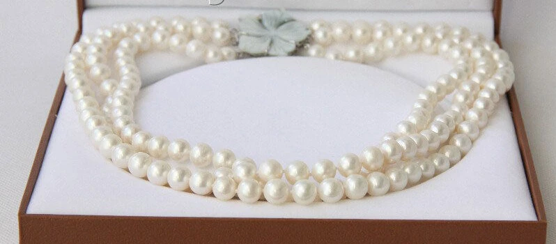 

FREE SHIPPING Genuine 19"-21" 3row 10mm round white FW pearl necklace seashell clasp e1861