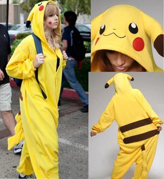 

Adult Unisex Pikachu Anime Cartoon Cosplay Costume Loves Funny Polar Fleece Animal Cartoon Jumpsuits Footed Pajama Homewear