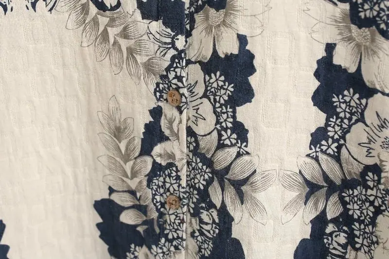Чернильная Печать Хлопок и лен длинная рубашка для женщин одежда свободные Ретро Стиль однобортный длинный рукав цветочный блузка Femme