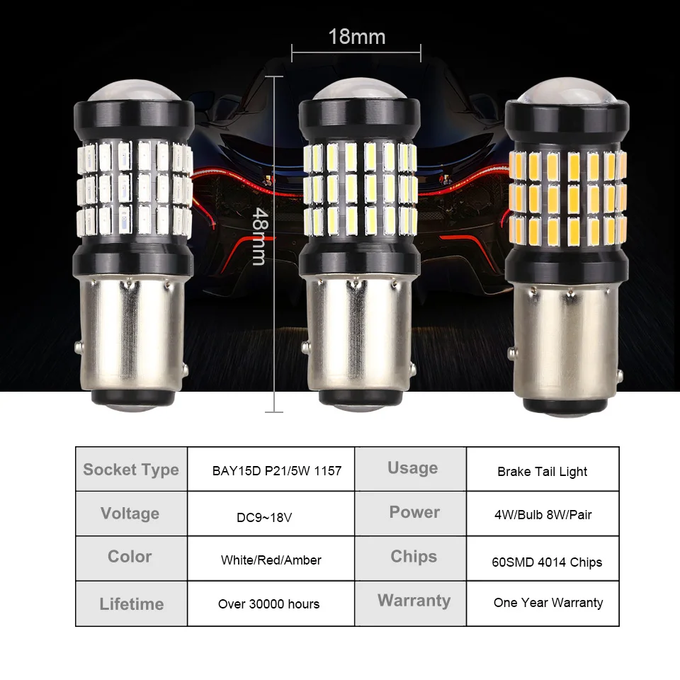 ANMINGPU 2x сигнальная лампа высокой мощности 1157 BAY15D светодиодный светильник Canbus 60SMD 4014 P21/5 Вт светодиодный автомобильный светильник Задний сигнал стоп-сигнал красный