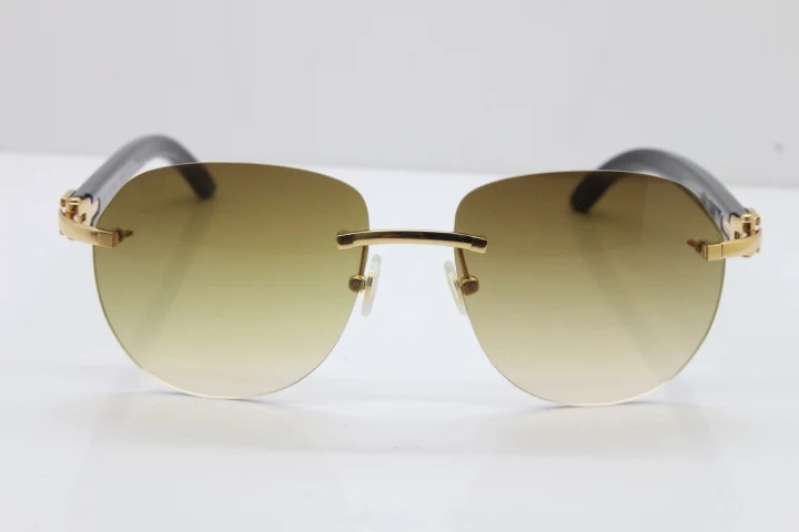 Cartier Rimless 8300729 Black Buffalo Horn Sunglasses In Gold Brown Lens (2)