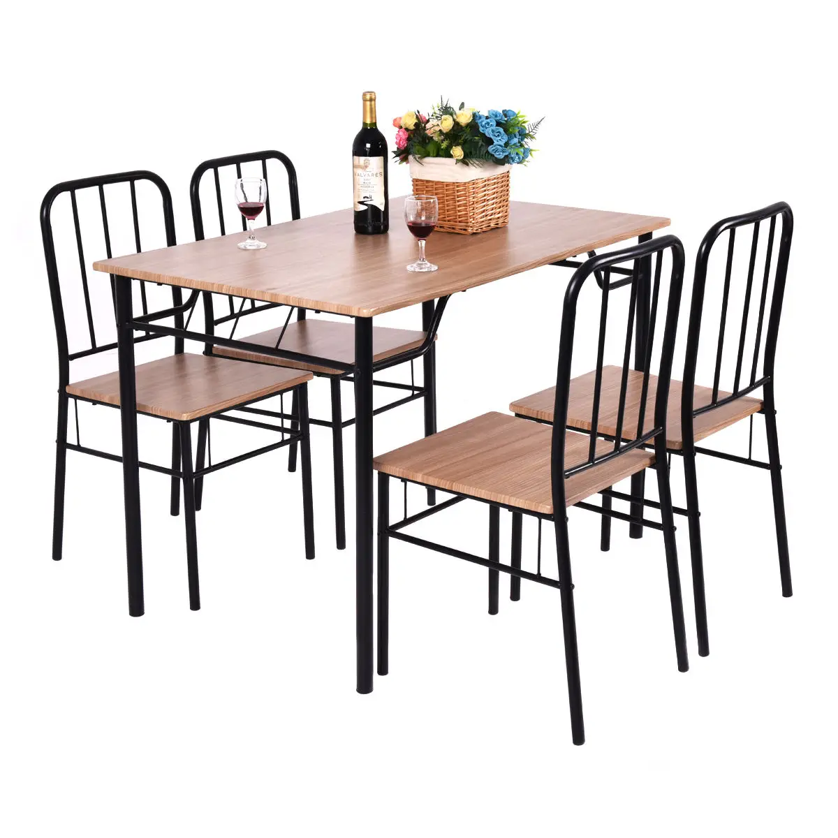 Giantex 5 Piece Dining Set Table and 4 Chairs Metal Wood Home Modern Breakfast Furniture Kitchen Table Chairs Set HW53838 Giantex 5 Piece Dining Set Table and 4 Chairs Metal Wood Home Modern Breakfast Furniture Kitchen Table Chairs Set HW53838