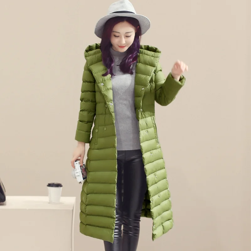 Чистый цвет, женский пуховик, зимний пуховик, женское приталенное длинное пальто с капюшоном, размер S-XXXL