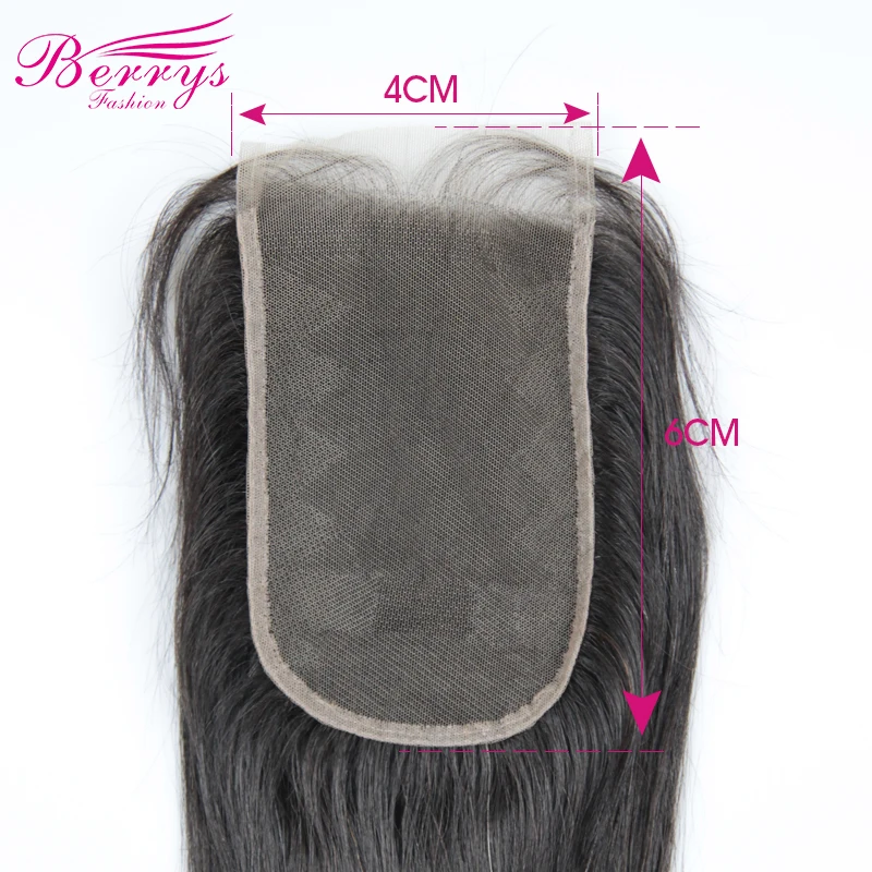 [Berrys Fashion] 4x6 кружевное закрытие свободная часть бразильские прямые волосы человеческие волосы отбеленные узлы прядь натуральных волос remy