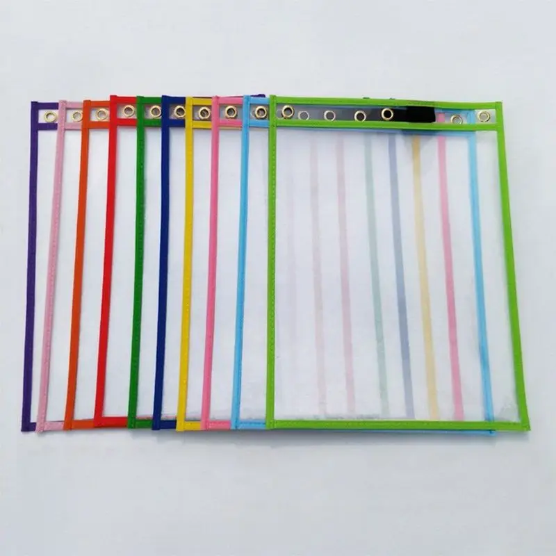 10Pcs Reusable Dry Erase Pockets, Assorted Colors For Children Kids Students