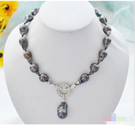 

A Rare 18" 20mm black baroque keshi Reborn necklace pendant p3937