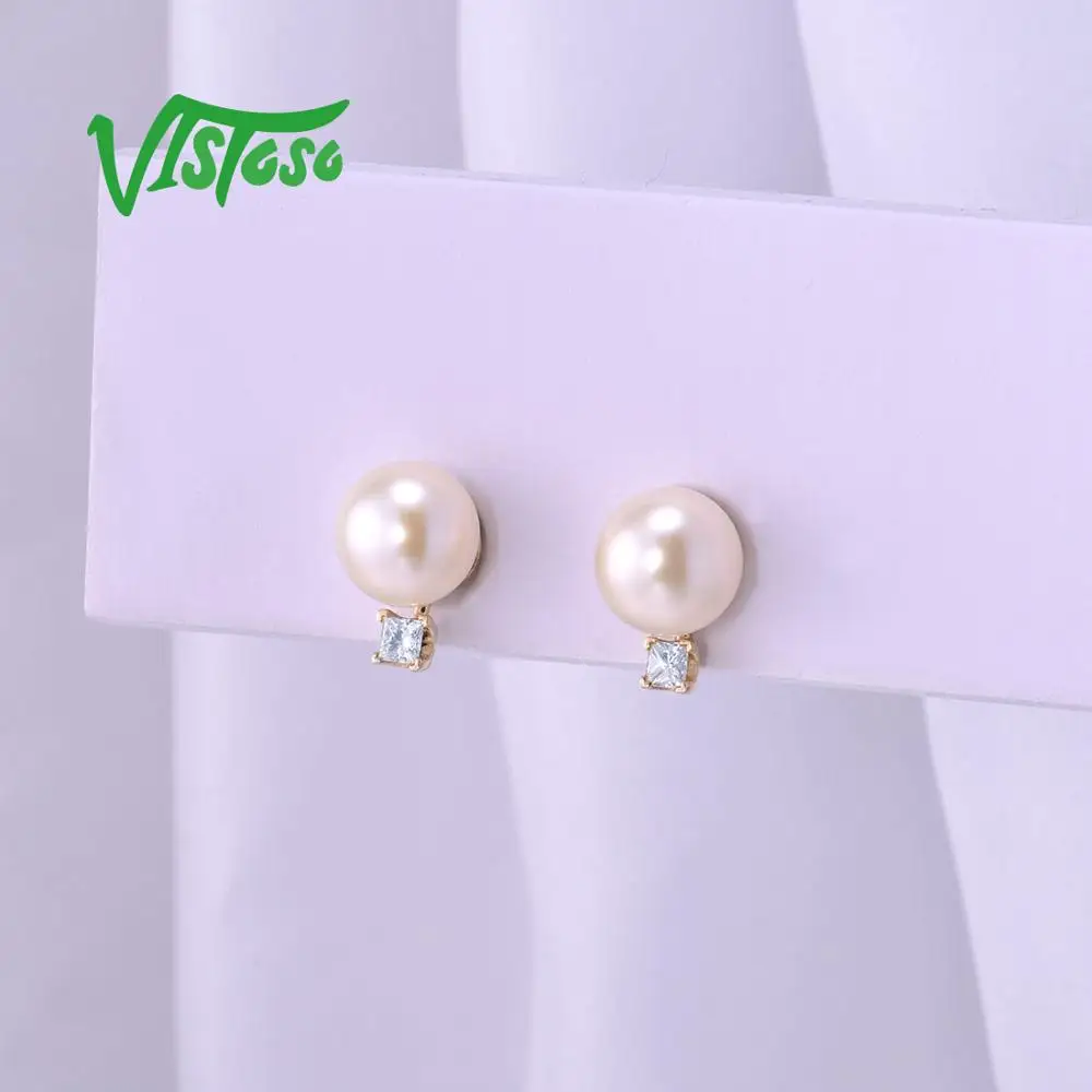 Женские серьги из желтого золота VISTOSO Pure 14 к 585 пробы со сверкающими бриллиантами