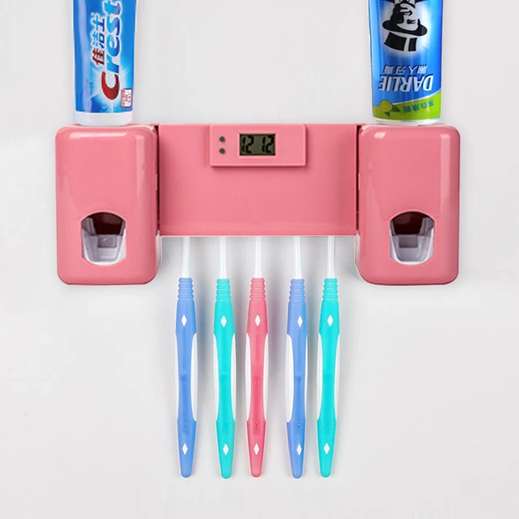 

Automatic Toothpaste Dispenser Hands Free Double Toothpaste Squeezer With Electronic Watch For Both Adults And Kids Super Sticky