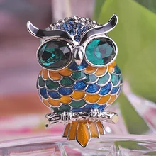Kawaii Enamel Colorful Owl Crystal Rhinestone Blue Eye Bird Brooches Esmaltes De font b Unhas b