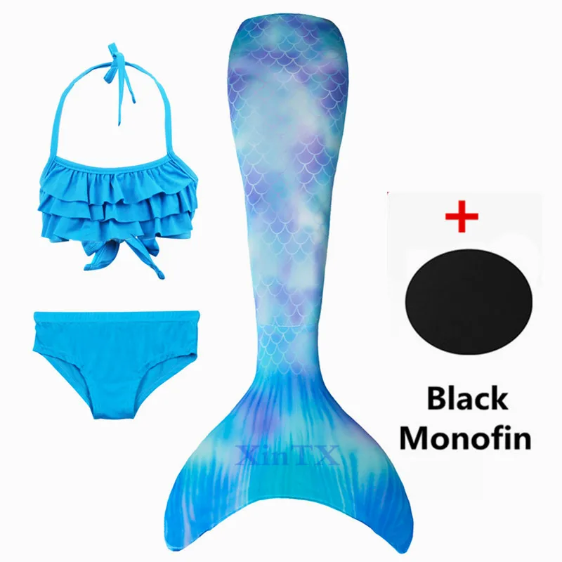 

4PCS Girls Swimming Mermaid Tail Bikini Set with Monofin Flipper Costumes Cosplay Swimsuit Bikini Bathing Suit Dress for Girls