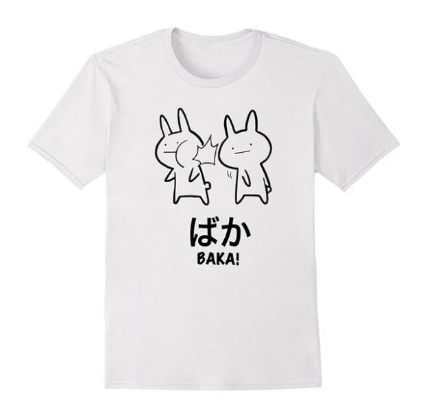 

Fashion Show YF Funny Anime Baka Rabbit Slap Baka Japanese Fashion Harajuku Kawaii Graphic Slogan Cotton T-shirt