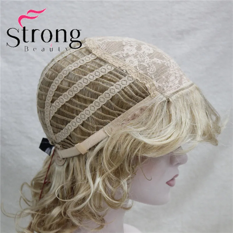 E-1560A #24H613 New Elegant Golden Blonde Mix Blonde Curly Short Synthetic Hair Full Women's Wig (8)