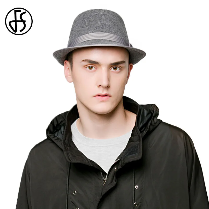 FS Short Brim Fedoras 100 Wool Felt Hat For Men Vintage British Jazz
