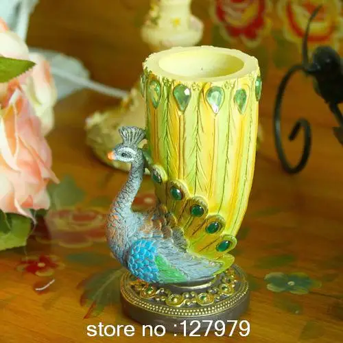Sri Lanka blue peacock vase resin crafts Home Furnishing decor business gifts tubular penrack