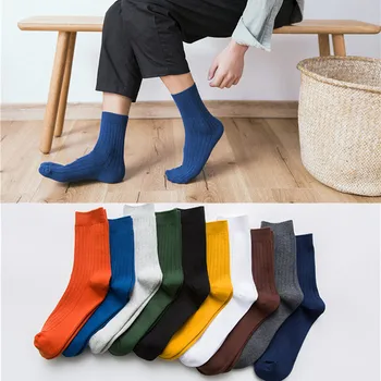 

ZDL-398 Business Casual Man Medium Tube Socks Solid Color Cotton Hip Hop Sock Chaussette Socks For Man 10 pairs