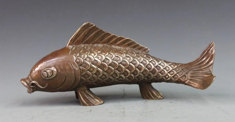 

China Folk Bronze Copper Carved carp Fish Home Attract Wealth Decor Statue a 0518