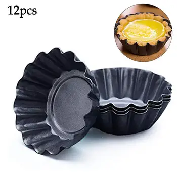 

12pcs Non-stick Carbon Steel Mini Tart Pans Cupcake Reusable DIY Thickened Egg Tart Tartlet Baking Mold Muffin Cup Tool