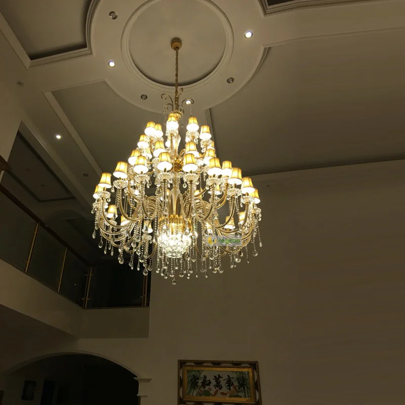 Us 2609 13 13 Off Modern Large Crystal Chandelier With Fabric Cover Gold Large Hotel Chandelier Glass Arm Crystal Chandelier Led Ceiling Lamp In