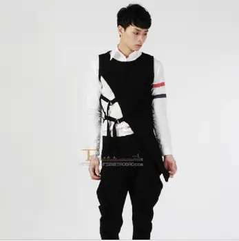 

2019 new Korean version of the personality asymmetric cotton vest men's personality fashion buckle vest singer costumes