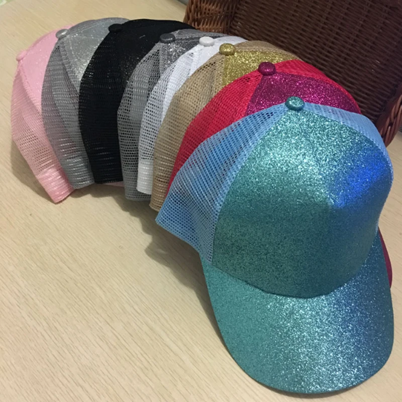 Повседневное Лето блеск Бейсбол Кепки 1 шт. Шапки Спорт Кепки s Snapback Для женщин Регулируемая хвостик сетки