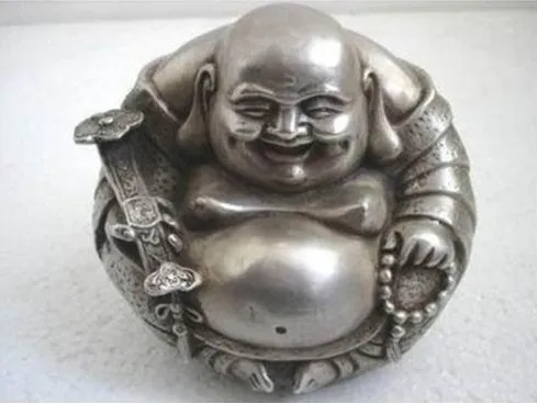 

Old Chinese Collect Rare Tibet Silver "happy "Buddha Statue Tibetan Silver Bronze decoration