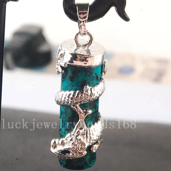 

Free Shipping Women Fashion Azurite Column Silver Dragon Pendant Bead C3490