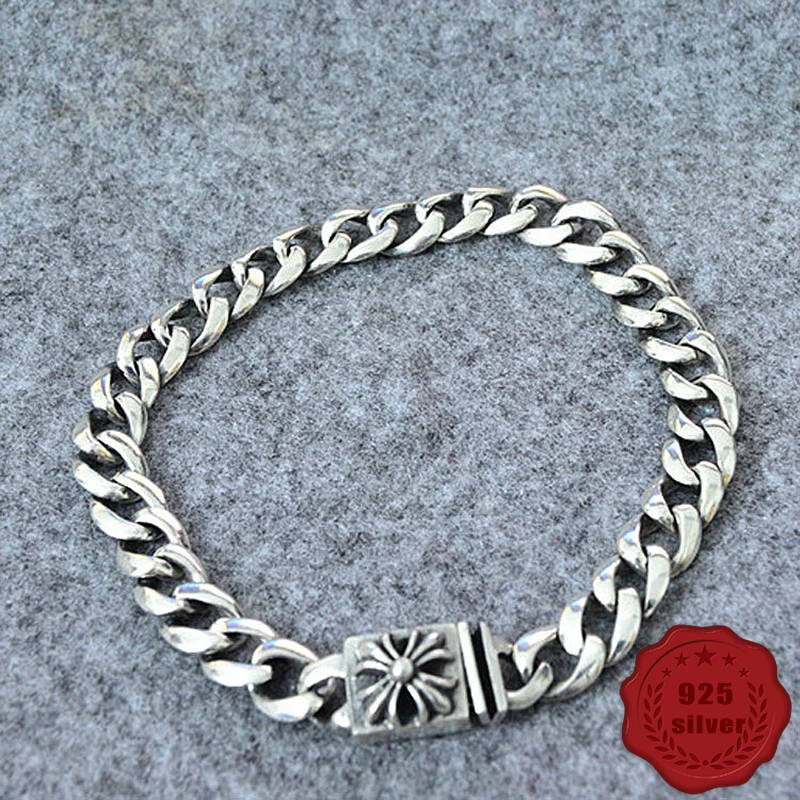 

S925 sterling silver bracelet fashion personality retro punk style hip hop handmade cross styling jewelry 2019 new hot sale